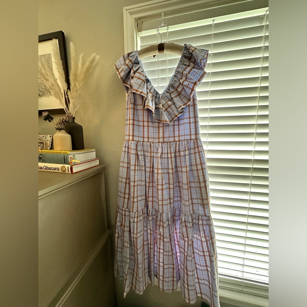 ENGLISH FACTORY Women's Fall Dress With Ruffle Neckline, NWT, size Large